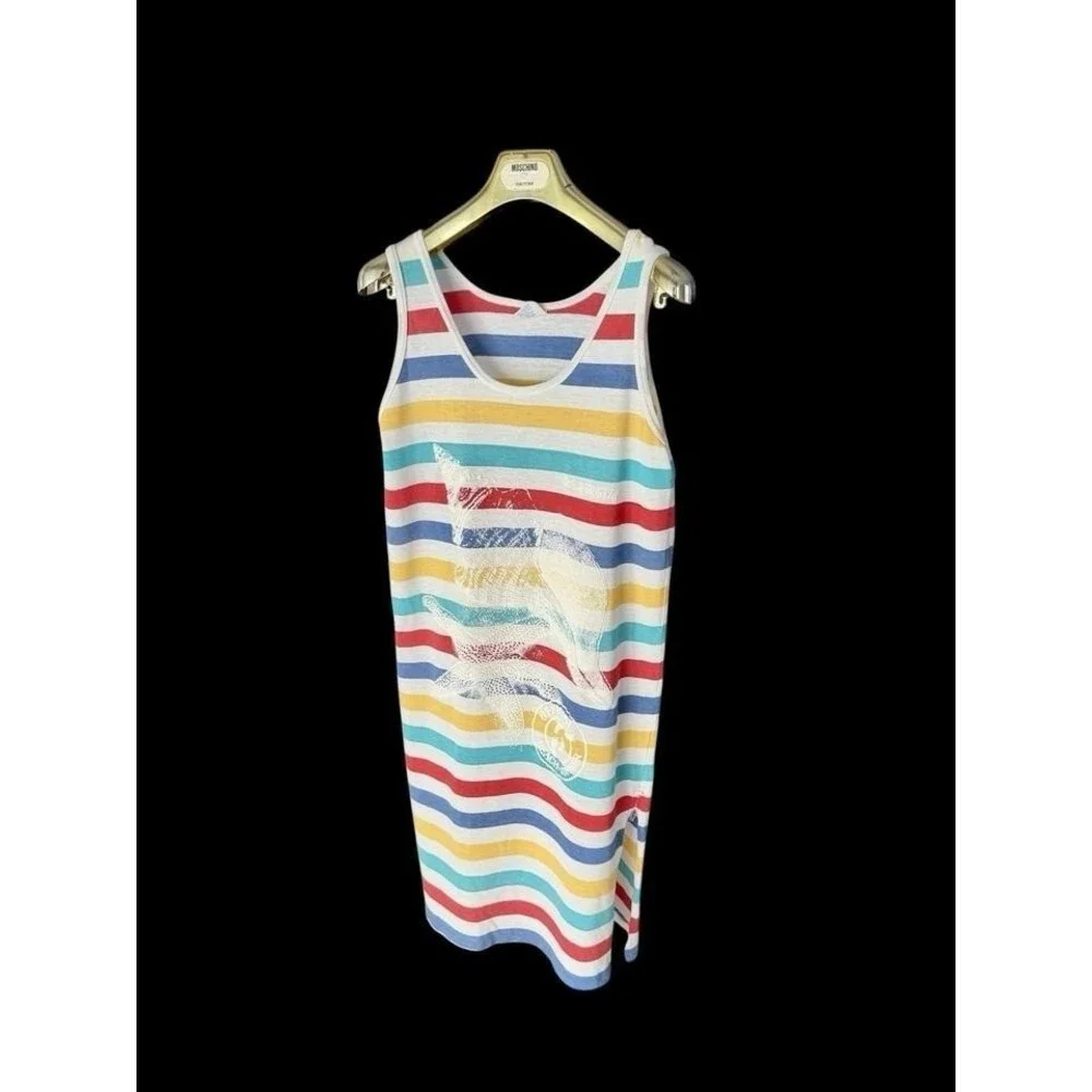 Vintage 80's Beach Comber Cover Up Dress Women Striped Sz Large‎ Distressed